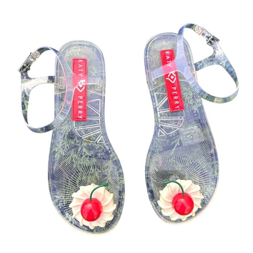 Katy Perry The Geli Clear PVC Jelly Sandals Cherry Red Women's Size 9 Shoes - Picture 1 of 13